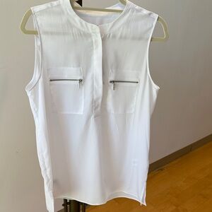 Sleeveless White Top with Zipper Pockets